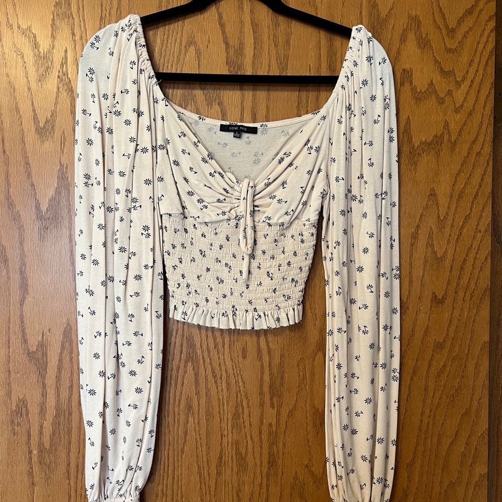 Love Tree Cream Floral Smocked Blouse